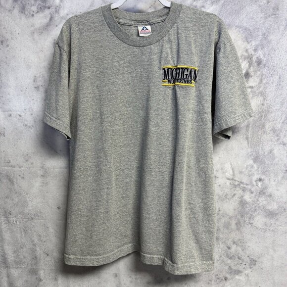 Vintage Michigan Wolverines T Shirt Mens Large Gray Embroidered College - Picture 1 of 8